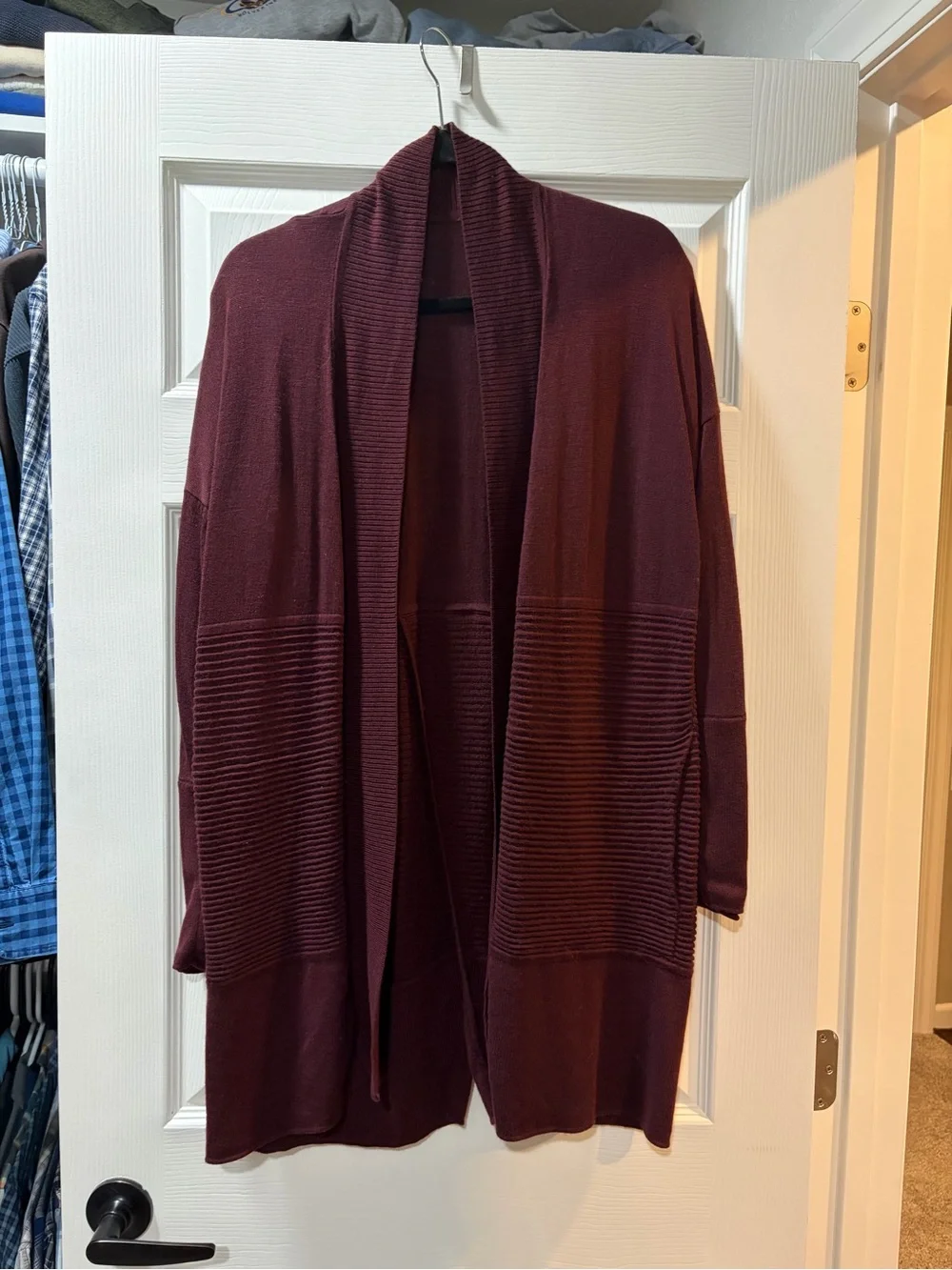 Open-Front Ribbed Merino Wool Lululemon Cardigan - Burgundy